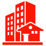 Red real estate symbol on black background