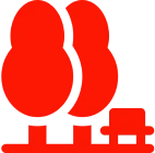 Red trees and bench silhouette