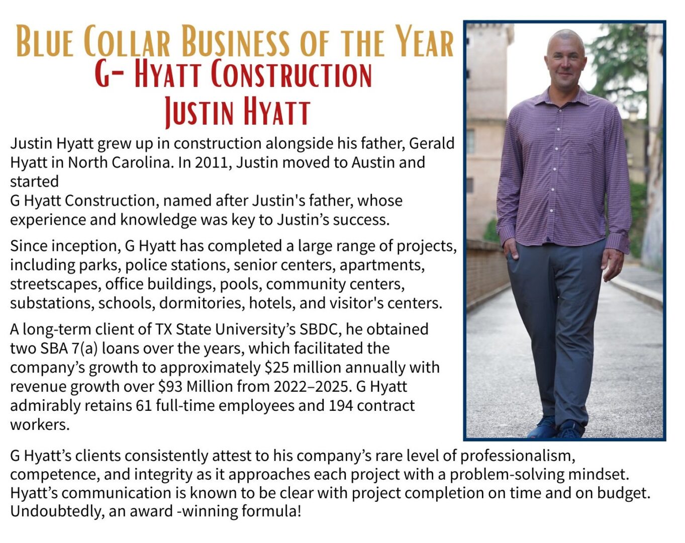 Justin Hyatt recognized as Collier Business of the Year 2023 for Hyt Construction.